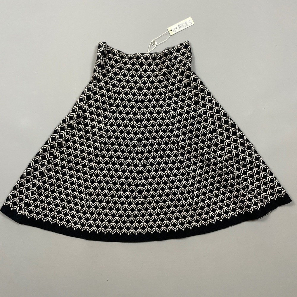 Max Studio Black White Geometric Knit A-Line Skirt Retail $78
